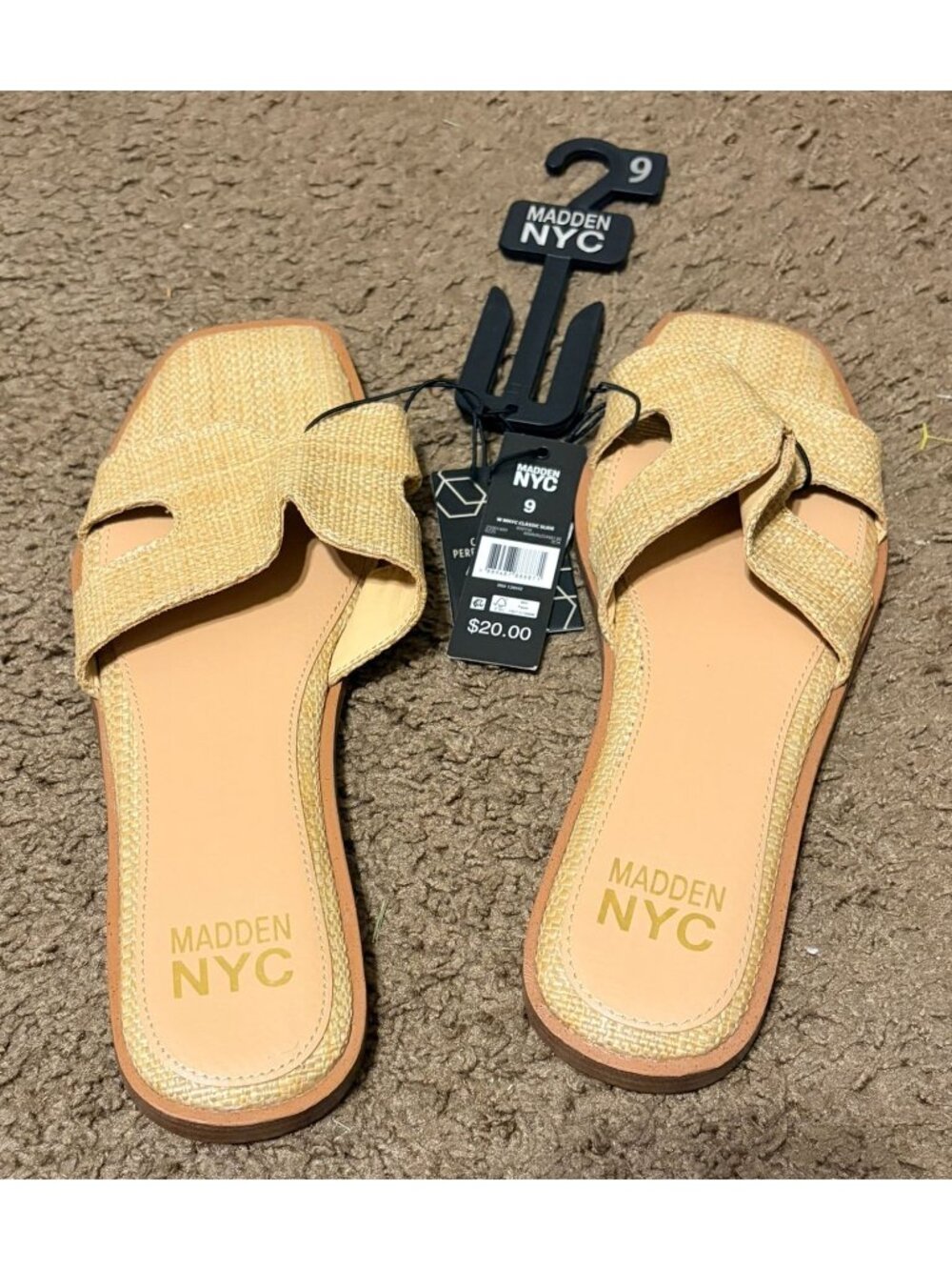 New Madden NYC Classic Slide Raffia Tan/Beige Women's Size 9